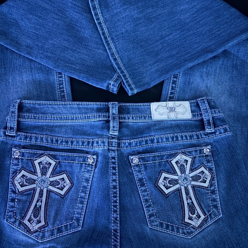 Blue Denim Jeans with Cross Embroidery